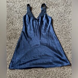 Expressions Midnight Blue Satin Chemise with Lace